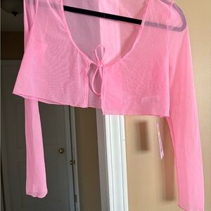 wild fable Pink Sheer Tie-Front Crop Top
